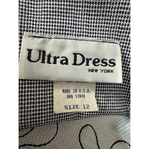 Ultra Dress New York Womens 12 Maxi Dress Navy White Houndstooth Vintage - Picture 10 of 12